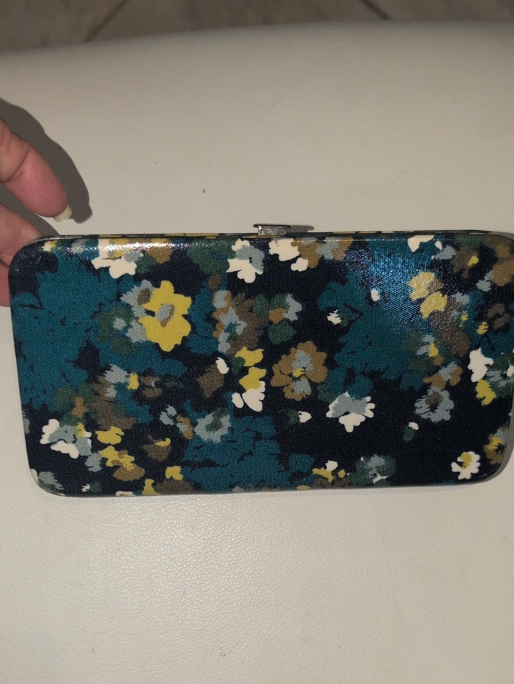 Floral Teal , Blue, White and Yellow Clutch Wallet